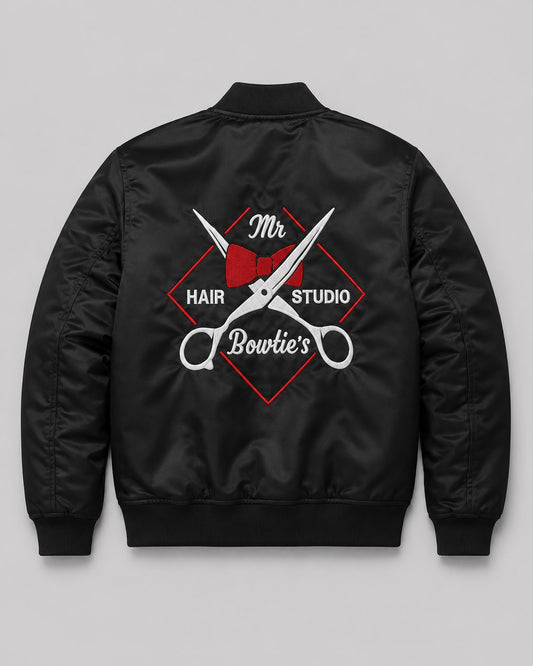 Mr. Bowtie's Bomber Jacket with embroidered logo