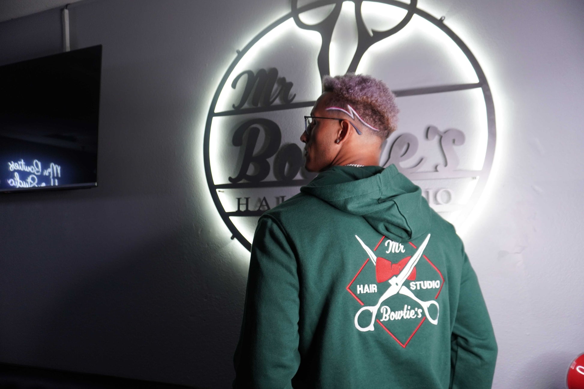 Mr. Bowtie's hoodie with embroidered back logo